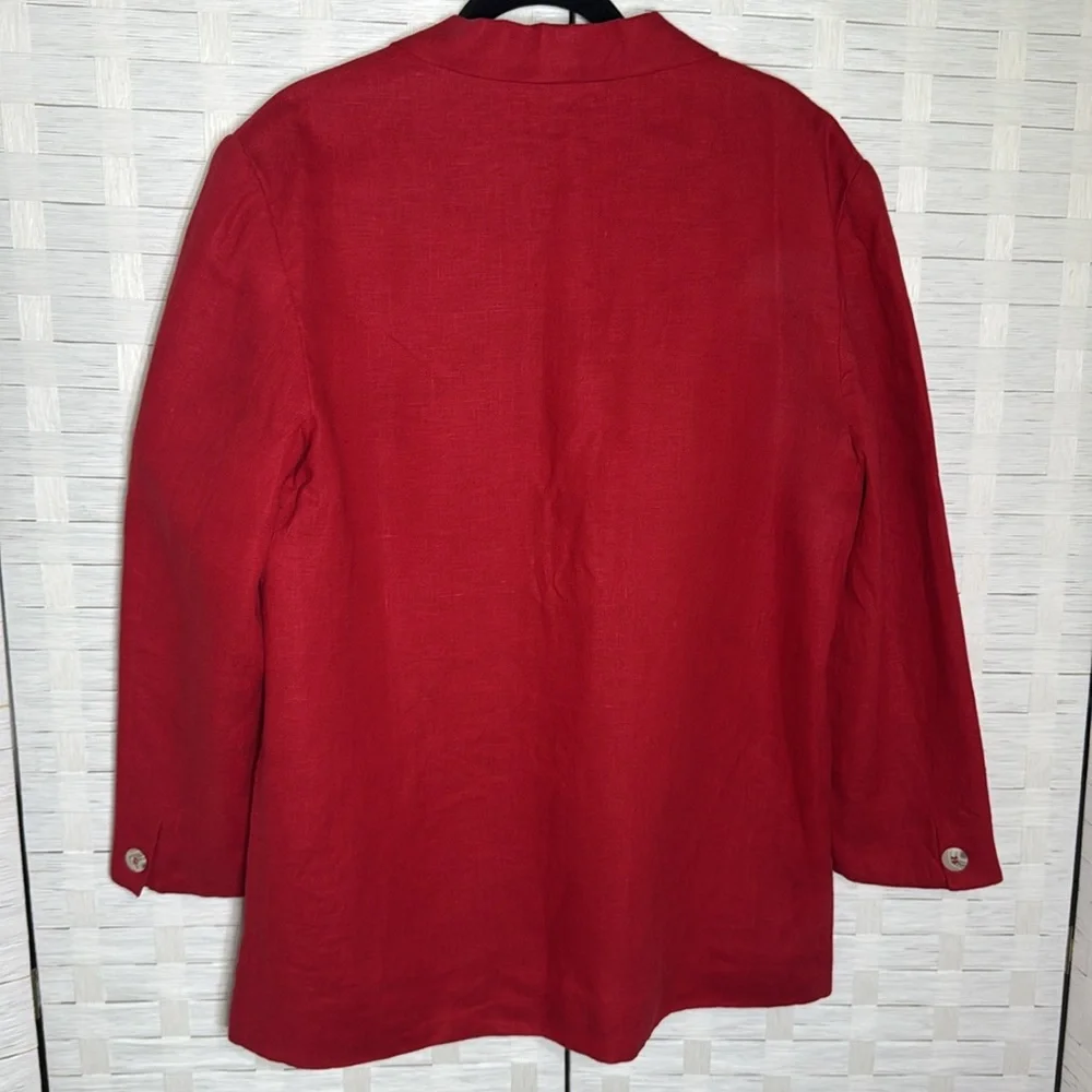 International Scene 1980s Red Linen One Button Blazer Size 14 - Picture 6 of 11